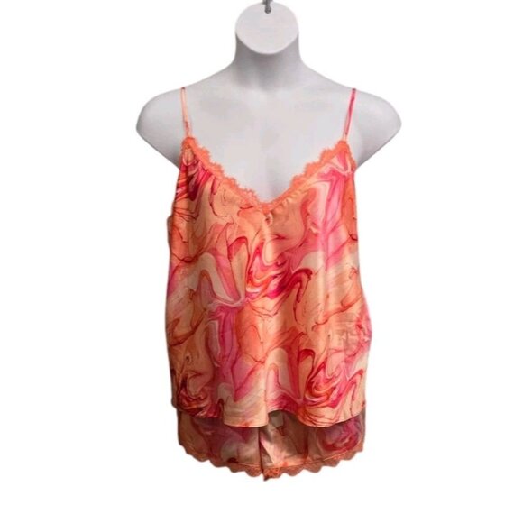 INC Womens XL Marble Multicolor 2 Piece Lace Trim Cami Shorts Pajama Set - Picture 1 of 7